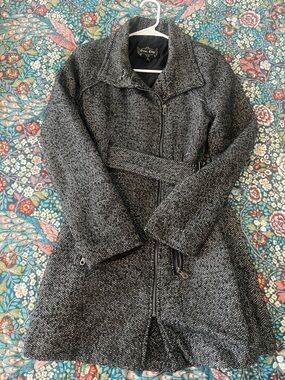 Outer Edge Women's Black & Gray Tweed Zip-Front Pea Coat